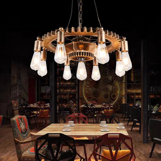 Vintage luster s pedro lanom, 4 x E27 zatvorené drevo