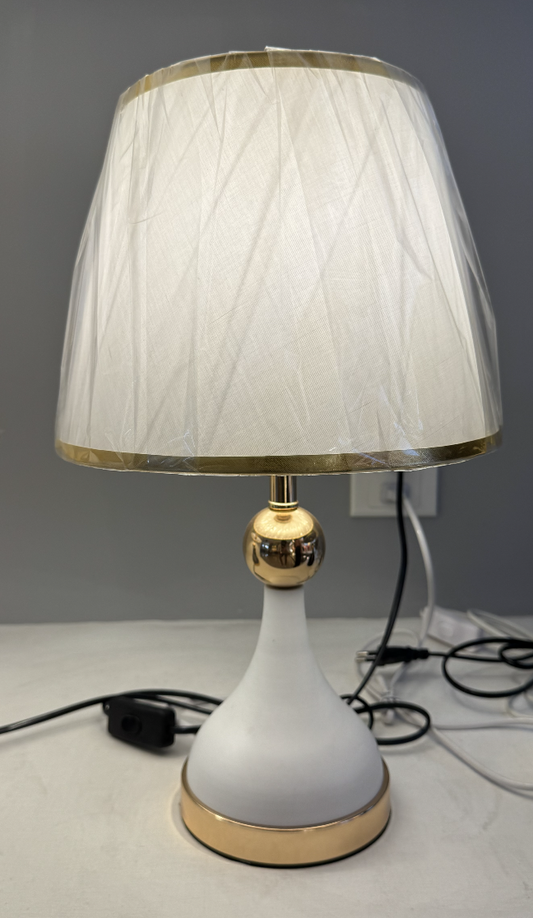 Veioza VZ214WH, 1x E27, kov a textil, biela a zlatá