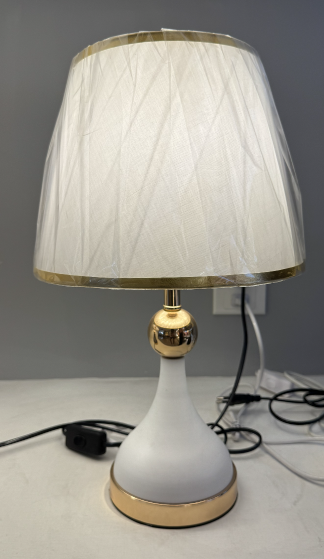 Veioza VZ214WH, 1x E27, kov a textil, biela a zlatá