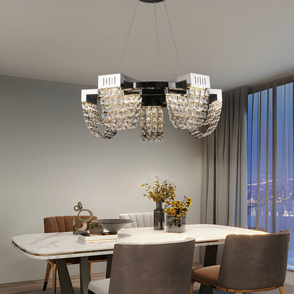 LED krištáľový luster 30W, CC370/500CH, priemer 49cm, lesklý chróm, teplé neutrálne studené svetlo 3000K/4000K/6000K Nastaviteľná výška, kov a krištáľ