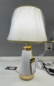 Veioza VZ210WH, 1x E27, kov a textil, biela a zlatá