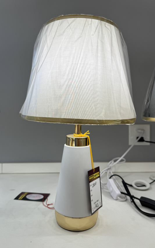 Veioza VZ210WH, 1x E27, kov a textil, biela a zlatá