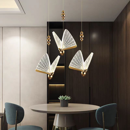 Lustra zavesená LED Acril Valentina s diaľkovým ovládaním, DAVABLE, 3000K/4000K/6000K, zlato, kov a akryl