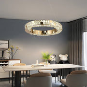 LED luster s diaľkovým ovládaním, LLC135/1GD, krištáľ a kov, 48W, 1 kruh, stmievateľné, nastaviteľná výška, studené/teplé/neutrálne svetlo, luxusné osvetlenie