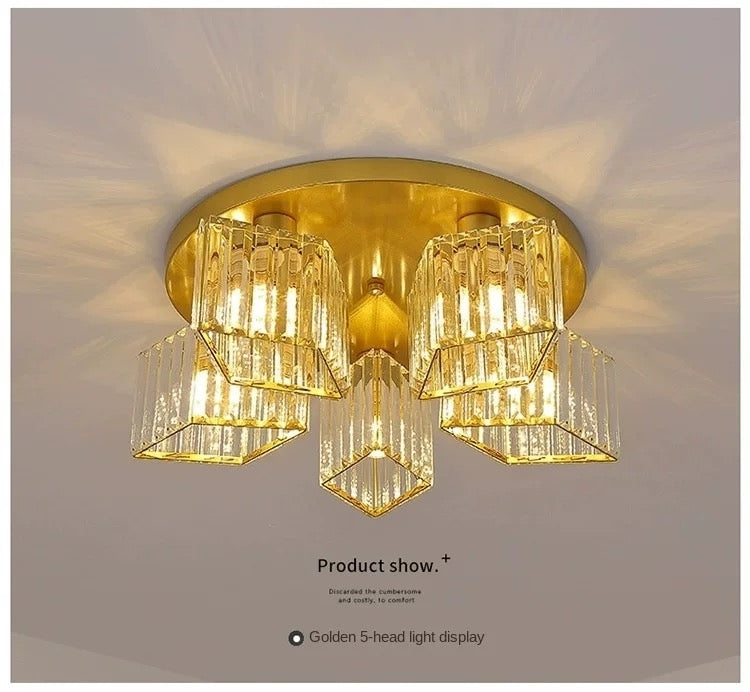 Sasha moderný klasický luster, LC117/5GD, 5x E27, kov a krištáľ, zlato, tienidlo