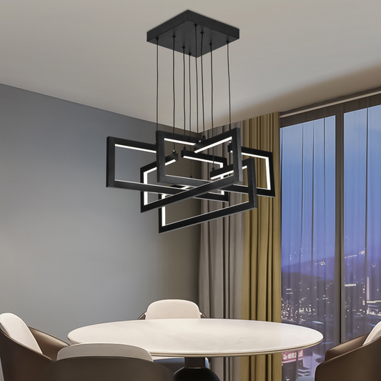LED luster s diaľkovým ovládaním, Závesný 98W, 4 prvky, Studené/Teplé/Neutrálne svetlo, Stmievateľné, Nastaviteľná výška, Čierny