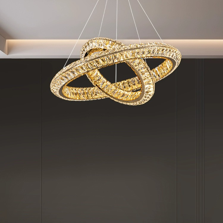 LED luster LLC130/1CH, krištáľ a kov, 31W, 1 kruh, stmievateľné, nastaviteľná výška, studené/teplé/neutrálne svetlo, luxusné osvetlenie