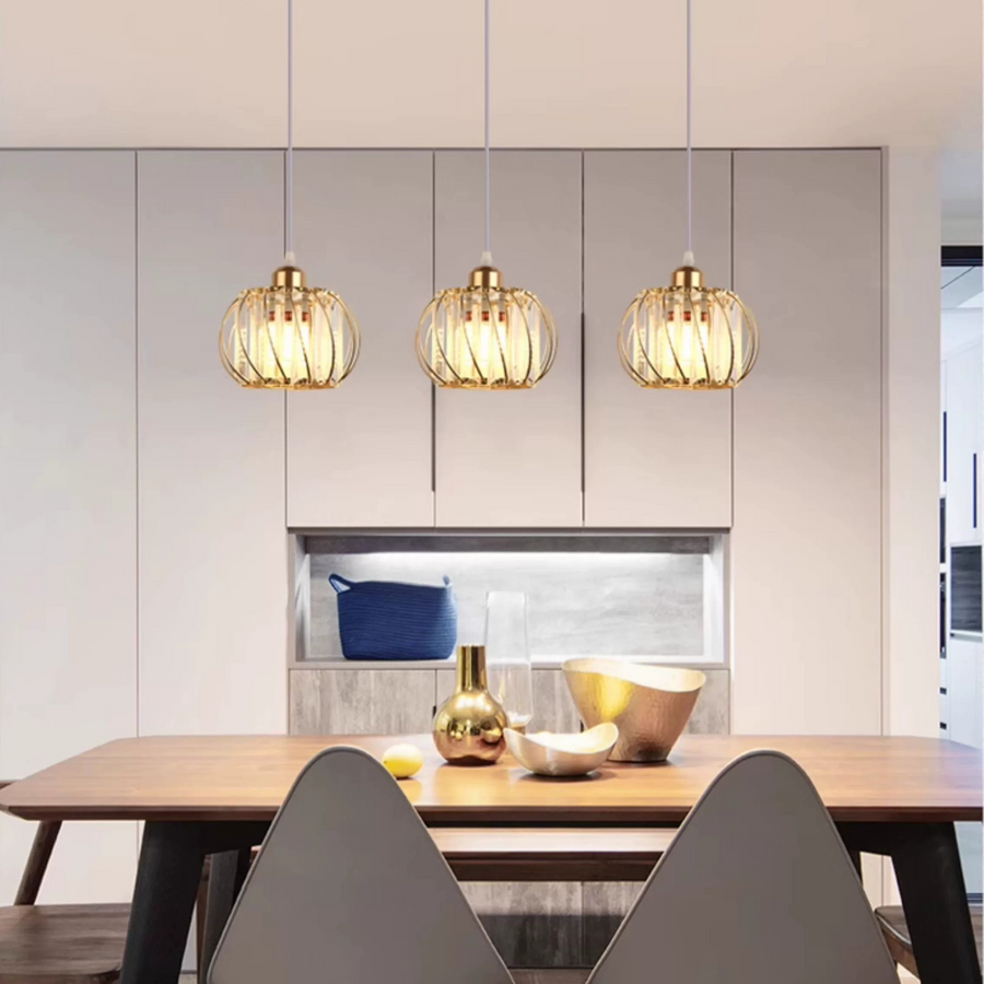 Moderný klasický luster, závesný, Monica LC910/3LGD, 3 X E27, zlato, kov a sklo, nastaviteľná výška