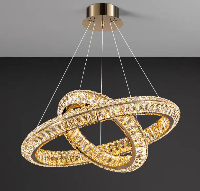 LED luster LLC130/1CH, krištáľ a kov, 31W, 1 kruh, stmievateľné, nastaviteľná výška, studené/teplé/neutrálne svetlo, luxusné osvetlenie