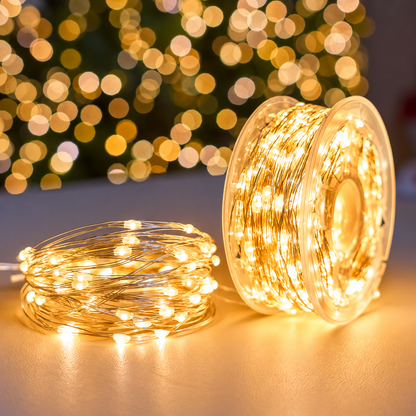 Lineárna vianočná inštalácia so strieborným drôtom, teplé svetlo, 1000 cm, 100 LED