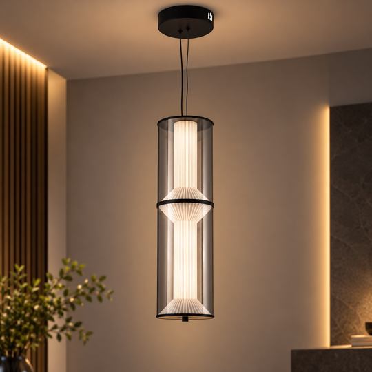 Závesný LED luster s diaľkovým ovládaním 47W, Orin, 2 prvky, Nastaviteľná výška, Teplé/Studené/Neutrálne svetlo, Čierny, Kov
