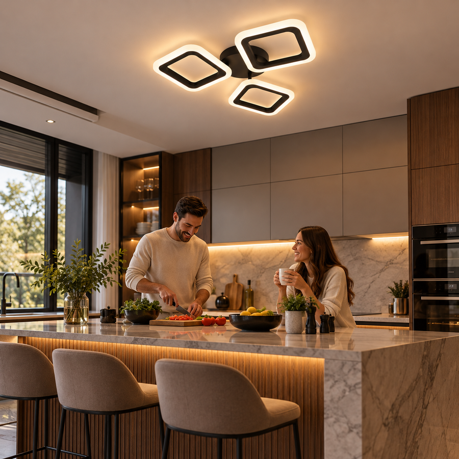 LED luster PULSARIS 40W, 3 štvorce, studené/teplé/neutrálne svetlo, čierny