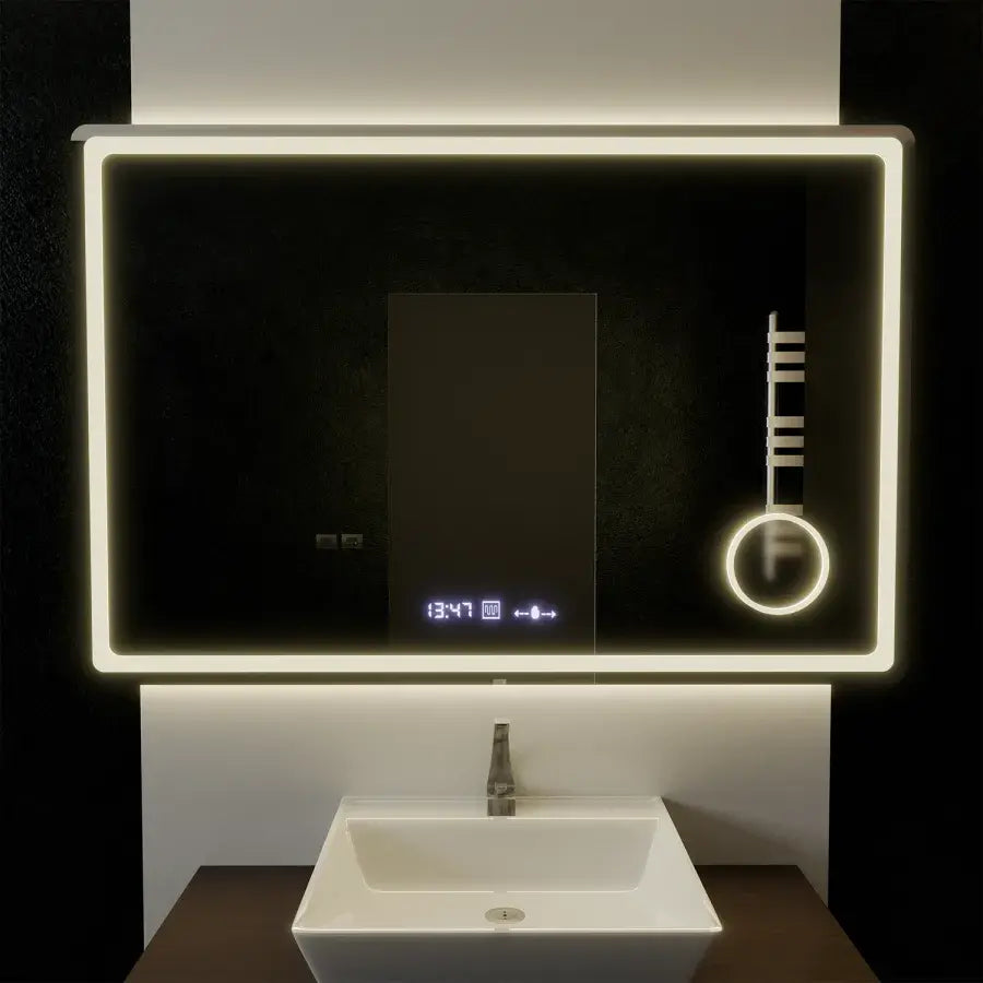 Zrkadlové obdĺžnikové obdĺžniky 120x80cm Souverain Motionglow Marcello Demonant Clock System a Smoble Cosmetic Terometer
