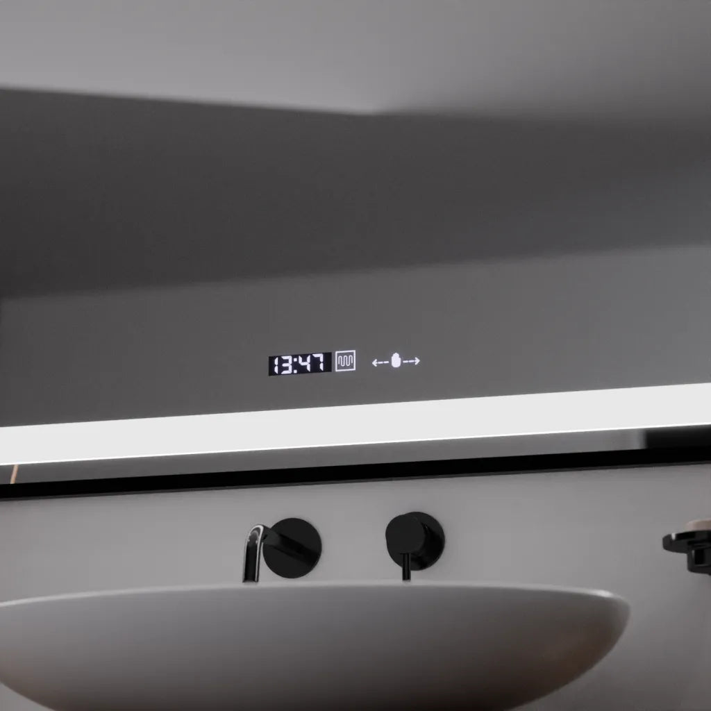 Zrkadlo LED obdĺžnik 100x65cm Verite Majeste noir Motion Glow Marcello Clock DeFRost & Smutable Therometer