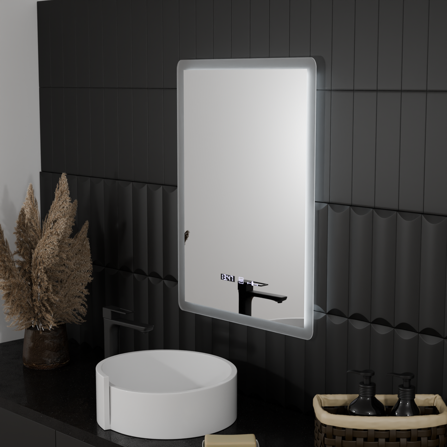 Obdĺžnikové LED zrkadlo 50x70cm Zampa Sensor Motionglow Marcello Clock Defrition System a Smoteble Therometer
