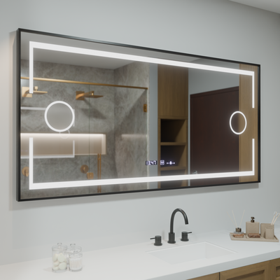 Obdĺžnikové LED zrkadlo 120x80cm Motionglow Sensor Marcello Demonant Clock Defosting System