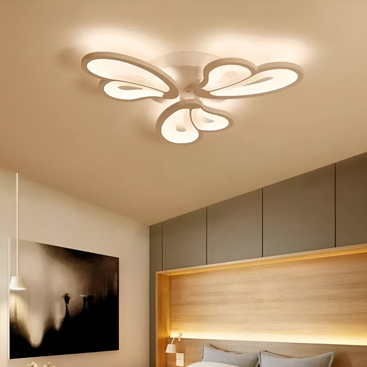 LED túžba s diaľkovým ovládaním kvetu, 43 W, 3 okvetné lístky, studené/horúce/neutrálne svetlo, nestabilné, biele