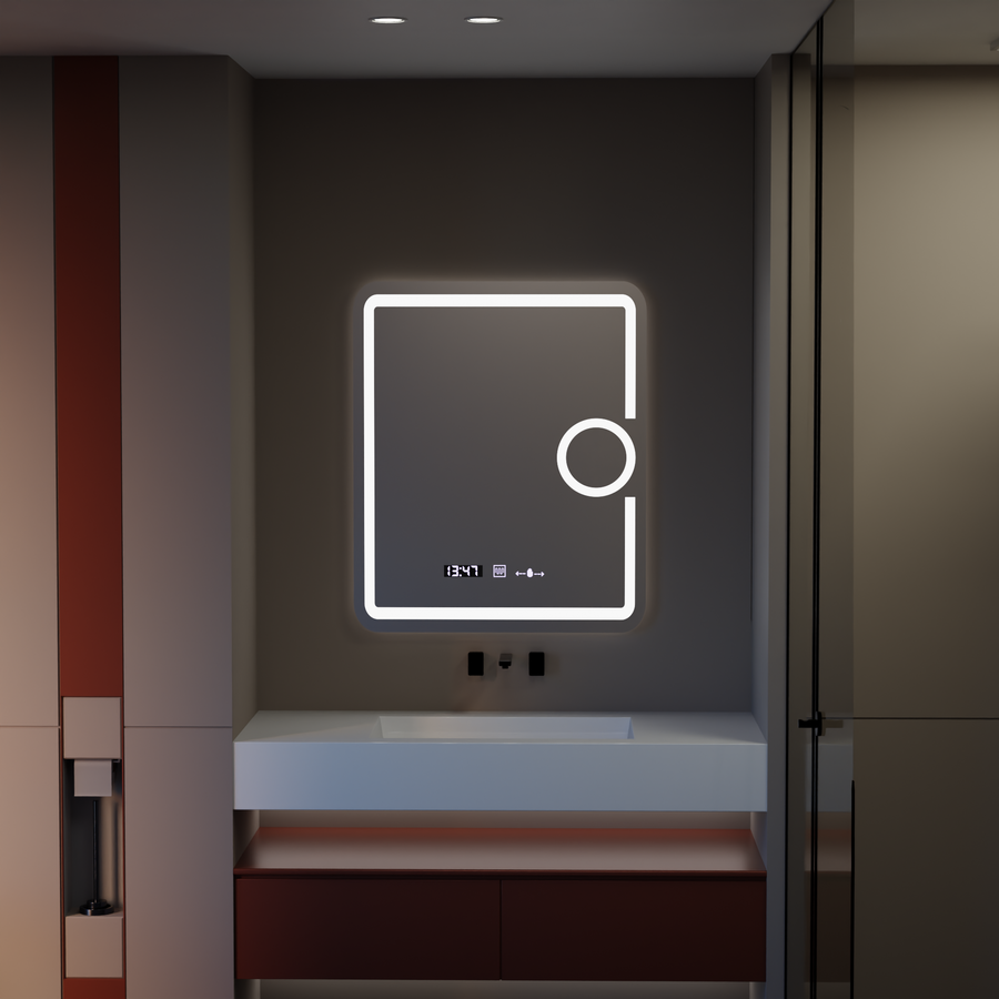 Zrkadlové obdĺžnikové obdĺžnikové 75x90cm Eclat Motionglow Marcello Demontalling System a teplomer kozmetiky skombíkové