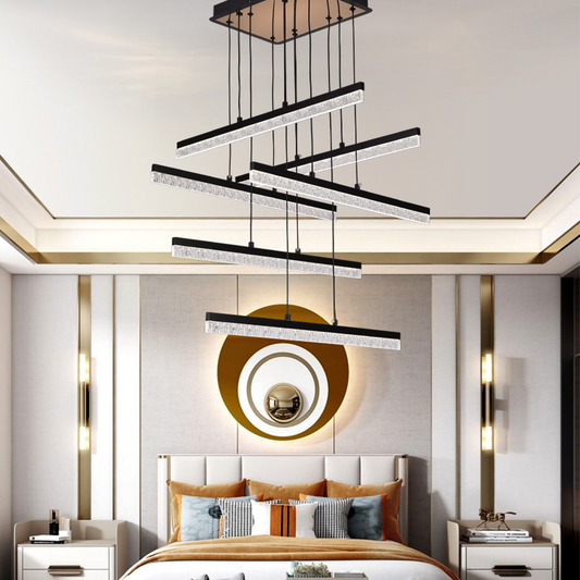 Závesný krištáľový LED luster LT181/6BK, 84W, svetlo 3000/4000/6000K, čierny, nastaviteľná výška