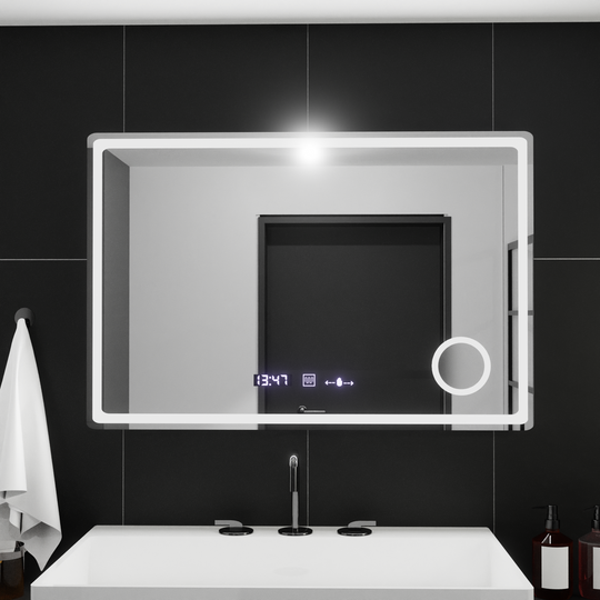 Obdĺžnikové LED zrkadlo, 90x60cm, Velur MotionGlow Marcello, Systém odhmlievania, Hodiny & Teplomer, Kozmetická lupa, Stmievateľné Marcello Zrkadlá Predvolený názov Alessandro Design