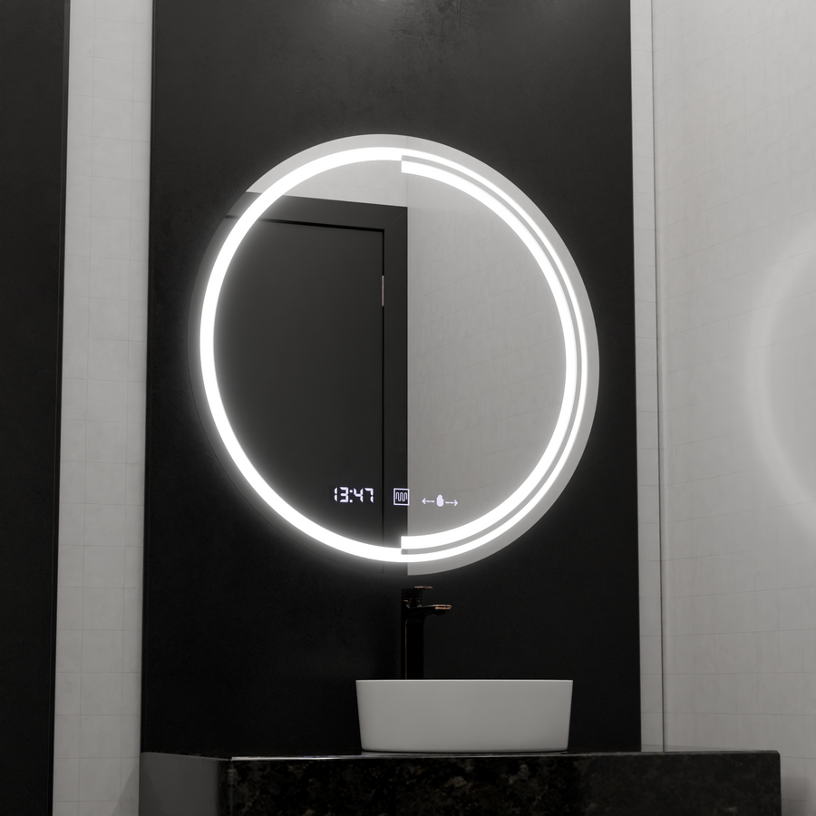 60 cm okrúhle LED zrkadlo Motionglow Sensor Consuel Marcellow Smoteble Clock Defosting System