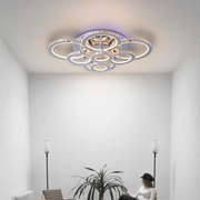 LED luster s diaľkovým ovládaním a krištáľom LIA RGB 182W, 8 kruhov, studené/teplé/neutrálne svetlo, stmievateľné, lesklá chrómová biela