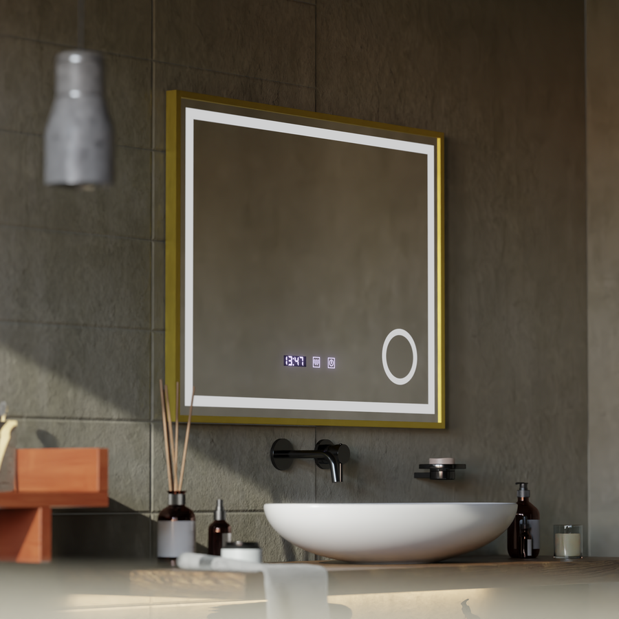 Zrkadlo LED Touch Rolf Rolf Systémy, hodiny a teplota 80x60 cm Golden Ramahed Cosmetics Lup