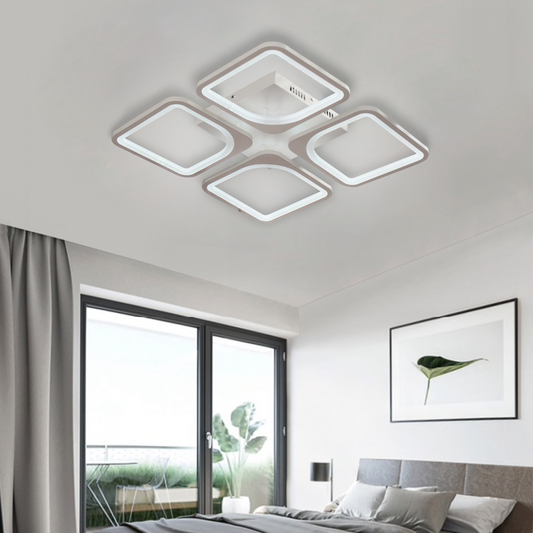 LED luster s diaľkovým ovládaním, Zoe, 4 štvorce, 52 W, studené/horúce/neutrálne svetlo, nestabilné, biele