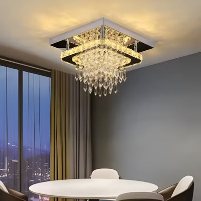 LED luster Alberico Square, 19 W, studené/horúce/neutrálne svetlo, kryštál, lesklý chróm
