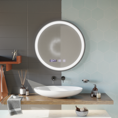 LED dotyk Otto zrkadlo odmrazuje systém, hodiny a teplotu 80 cm Čierny chlpatý rám