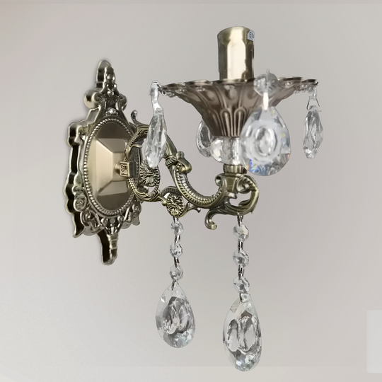 SANSSOUCI Picollo krištáľová nástenná lampa, 1xE14, starožitné mosadzné interiérové ​​nástenné lampy Predvolený názov Alessandro Design