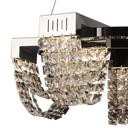 LED krištáľový luster 30W, CC370/500CH, priemer 49cm, lesklý chróm, teplé neutrálne studené svetlo 3000K/4000K/6000K Nastaviteľná výška, kov a krištáľ