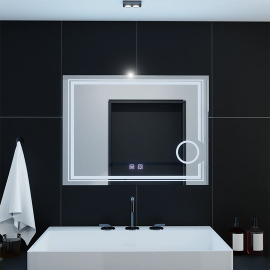 Obdĺžnikové LED zrkadlo, 80x60cm, studené svetlo, CANTO Touch, Demister System, stmievateľné