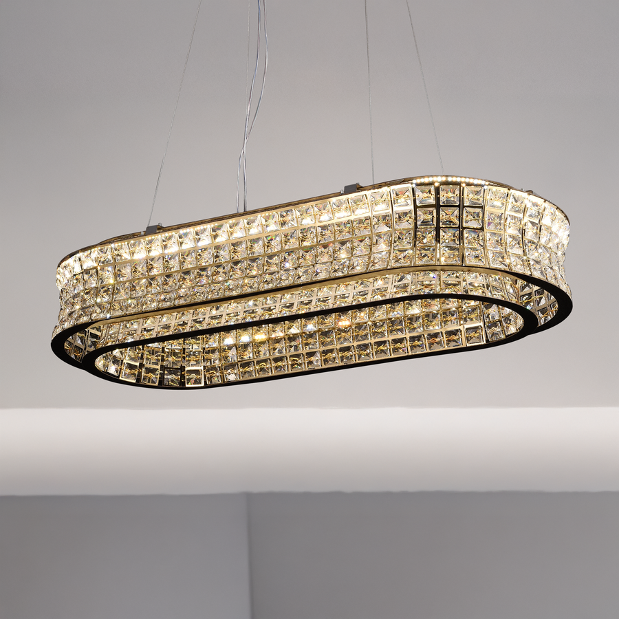 LED luster LLC130/1CH, krištáľ a kov, 31W, 1 kruh, stmievateľné, nastaviteľná výška, studené/teplé/neutrálne svetlo, luxusné osvetlenie