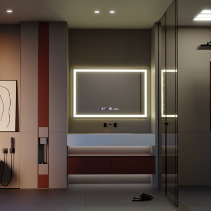 Zrkadlo LED obdĺžnikový obdĺžnik 120x80cm Vérité Motionglow Marcello, deaktivujúci systém, teplomer a hodiny, daimable