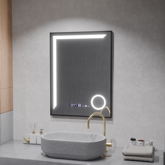LED zrkadlové snímač Motionglow Francesca 80x60 cm studené svetlo/studené/neutrálne stlmiteľné systémy Zvyšovanie hodín Marcello Funghhi Zbierka