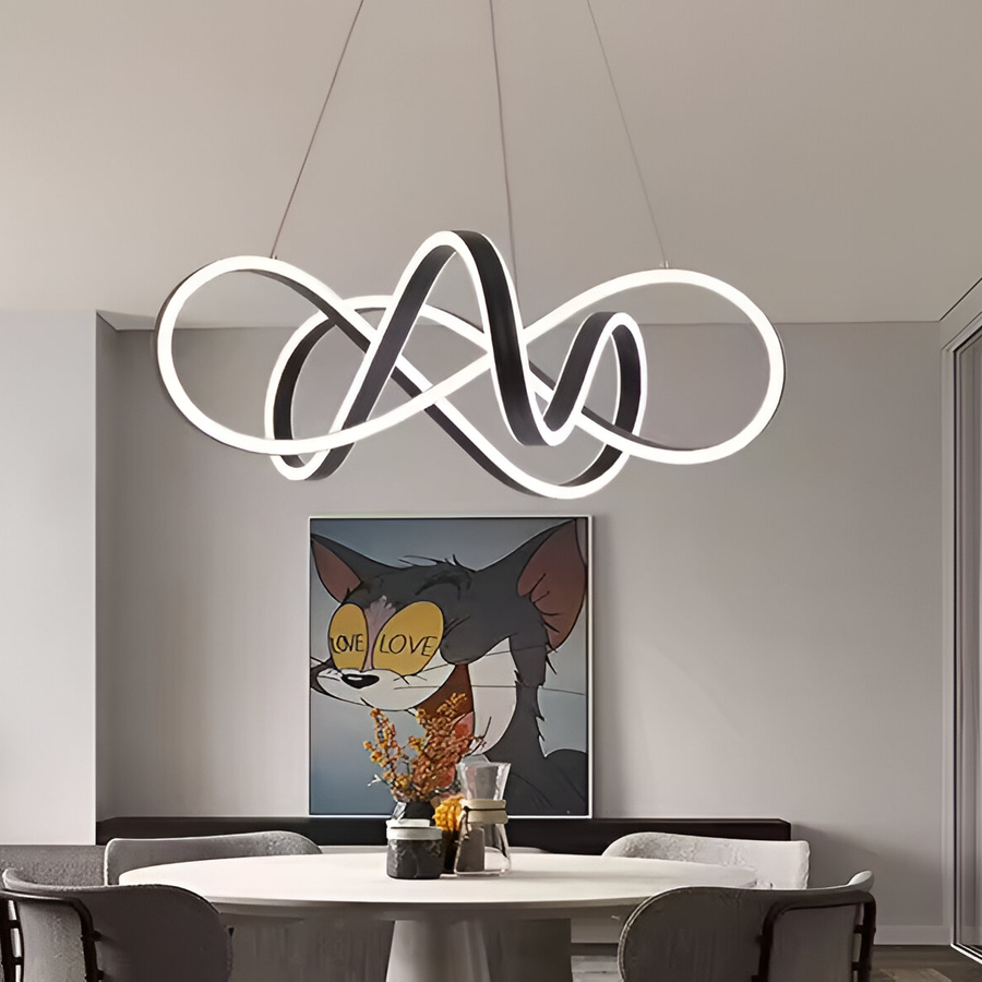 LED luster zavesený s diaľkovým ovládaním nekonečna, 138 W, nastaviteľná výška, studené/horúce/neutrálne svetlo, nestabilné, čierne