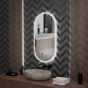 Oválne LED zrkadlo, 50x100cm, Lucia senzor Marcello, Demister System, Hodiny & Teplomer, Stmievateľné