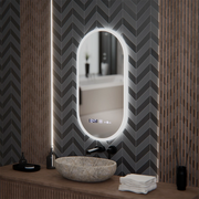 Oválne LED zrkadlo, 50x100cm, Lucia senzor Marcello, Demister System, Hodiny & Teplomer, Stmievateľné