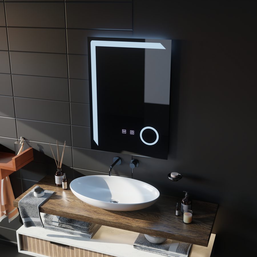 Zrkadlo LED Touch Manfred Defrition System, Clock and TEPELE 60x80 cm Kozmetické zväčšovanie