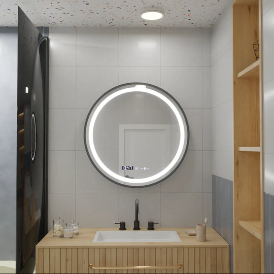 LED okrúhle zrkadlo, 60 cm, Celeste Majeste Noir Eleve MotionGlow Marcello, systém odhmlievania, hodiny a teplomer, stmievateľné zrkadlá Marcello Predvolený názov Alessandro Design