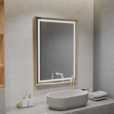 Zrkadlo LED obdĺžnikový 60x80cm Verite Royale Gold Motionglow Marcello Smoteble Clock Defosting System