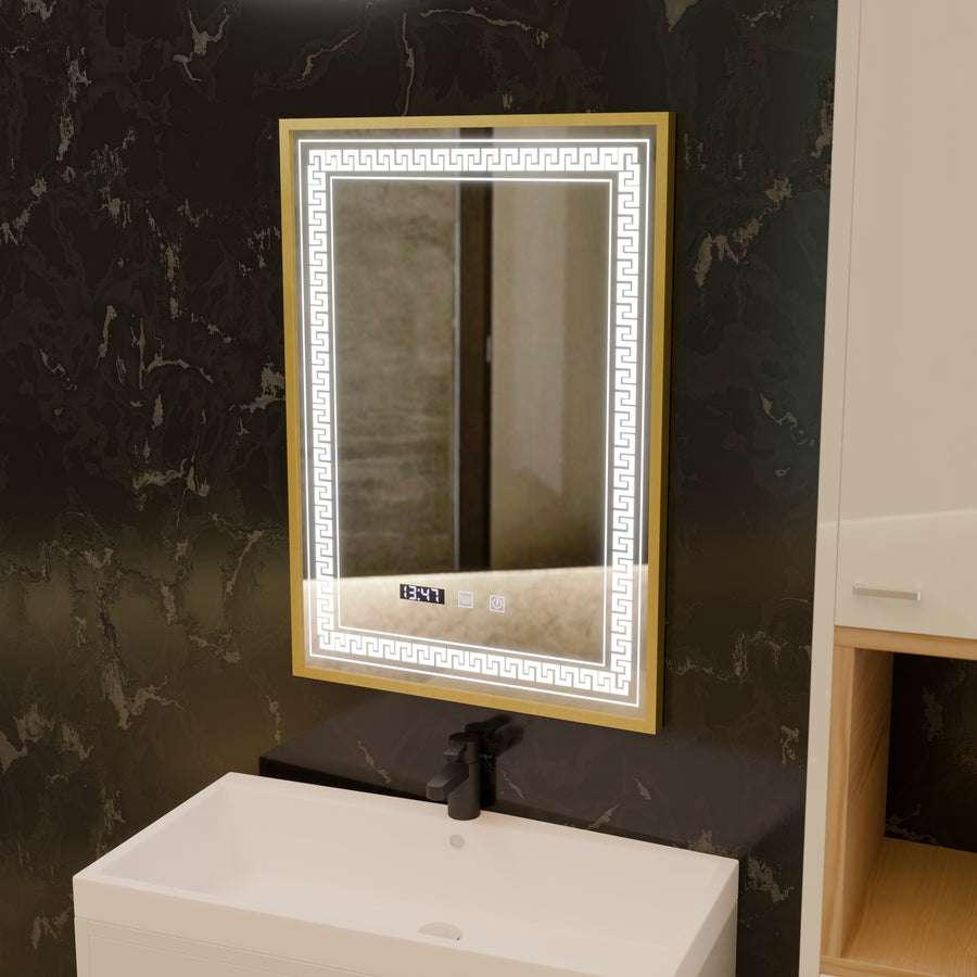 Zrkadlo LED Touch Bruno Zástupca oddelenia, hodiny a teplota 60x80 cm strieborný rám