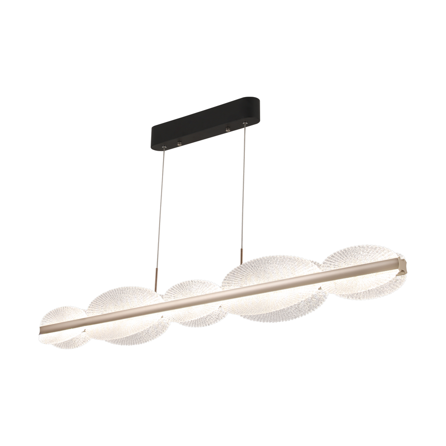 Závesný LED luster s diaľkovým ovládaním ISOTTA 105W, Studené/Teplé/Neutrálne svetlo 3000K/4000K/6000K, Stmievateľné, Nastaviteľná výška, Čierna a Strieborná, Kov a Krištáľ