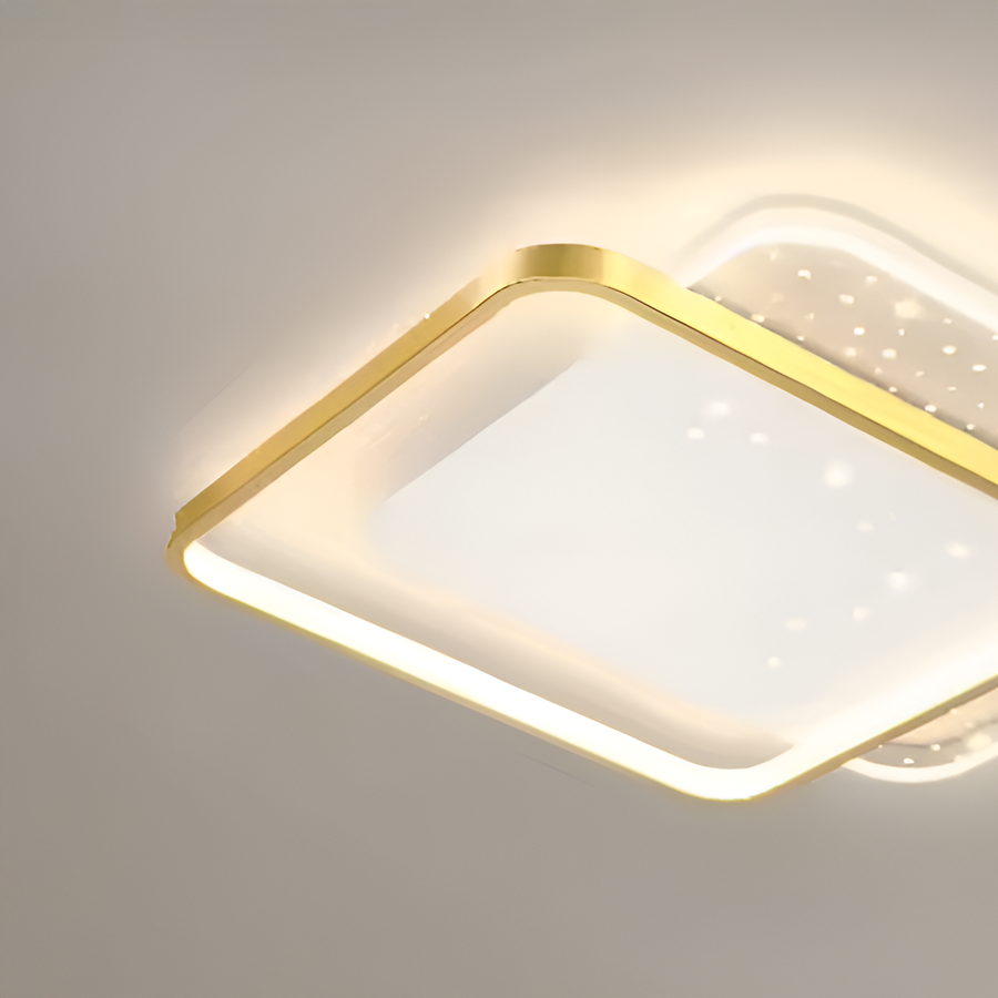 LED luster s diaľkovým ovládaním GILDRA, 110 W, 2 štvorce, studené/horúce/neutrálne svetlo, nemilosrdné, zlaté