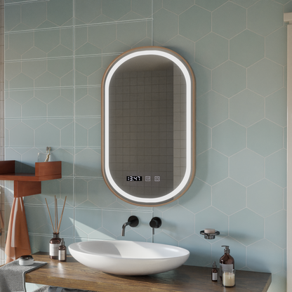 LED Touch Konrad Mirror Defrition Systém, hodiny a teplota 50x80 cm Gold Brushd Rám