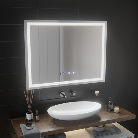 Obdĺžnikové LED zrkadlo, 100x75cm, Verite MotionGlow Marcello, Demister System, Hodiny & Teplomer, Stmievateľné