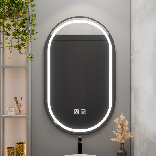 Oválne LED zrkadlo 60x100cm VETRO Touch Dimable Demister System, čierny rám Korman Mirrors E Predvolený názov Alessandro Design