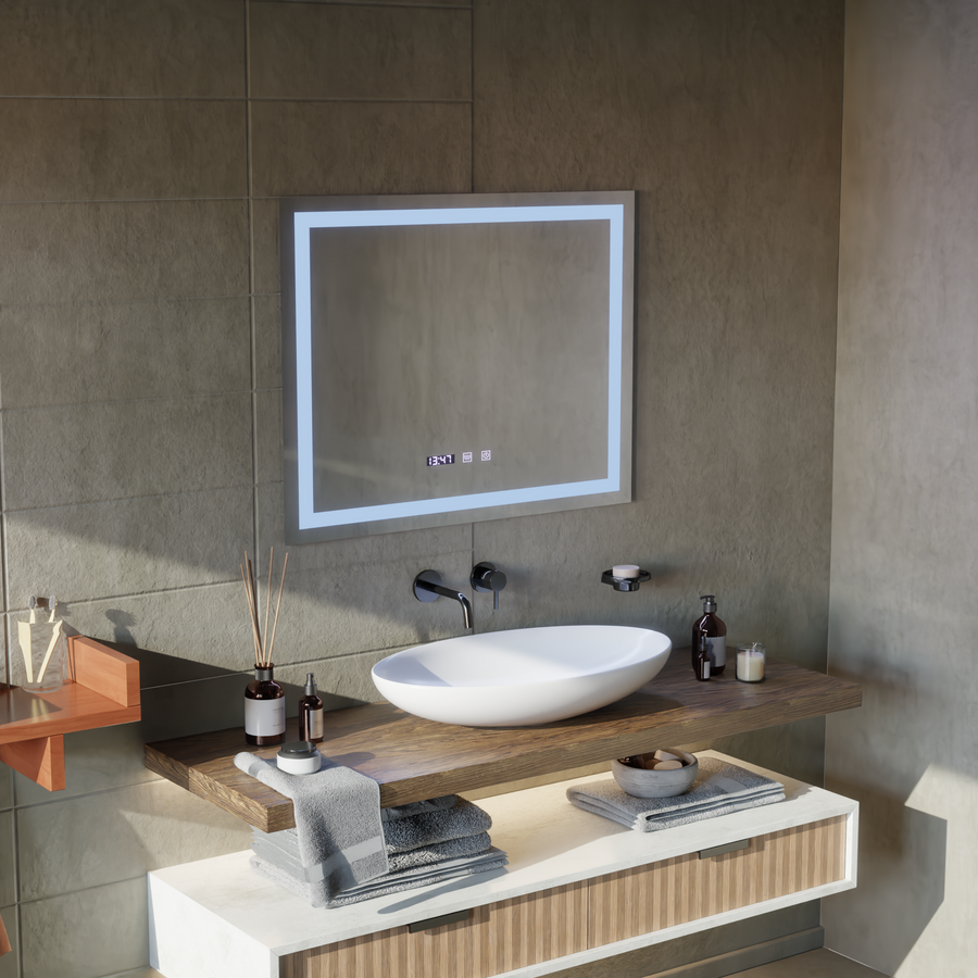 LED Touch Werner Mirror Defrition Systém, hodiny a teplota 80x60 cm