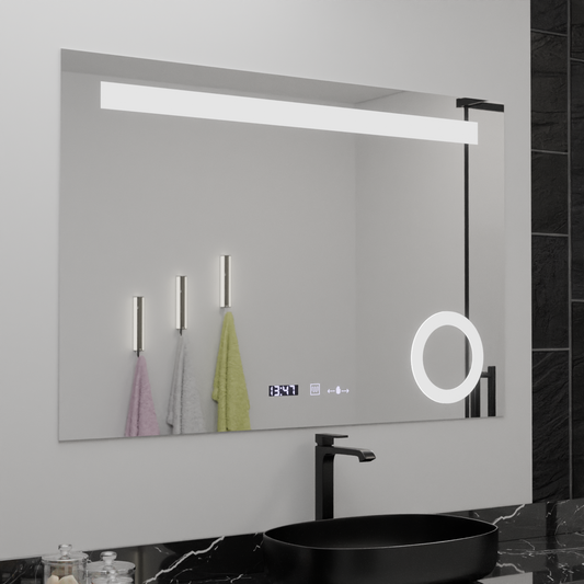 Zrkadlo LED obdĺžnikový obdĺžnik 80x60cm absolútne Motionglow Marcello Demontačné hodiny odmrazovanie systému Terometer
